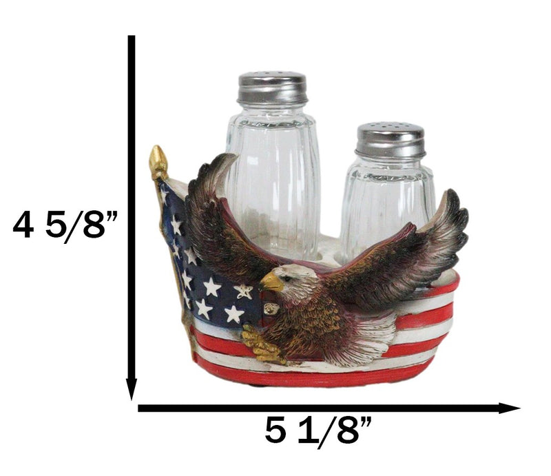 Patriotic Star Spangled Banner US Flag Bald Eagle Salt And Pepper Shakers Holder