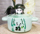 Green Curious Panda Bear Donburi Ramen Soup Bowl With Glass Lid And Handles