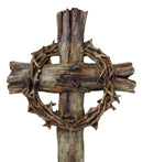 Rustic Via Dolorosa Calvary Crown of Thorns and Nails Faux Wooden Wall Cross