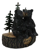 Rustic Black Bear Couple Kissing On Love Tree Ring with Pine Trees Figurine