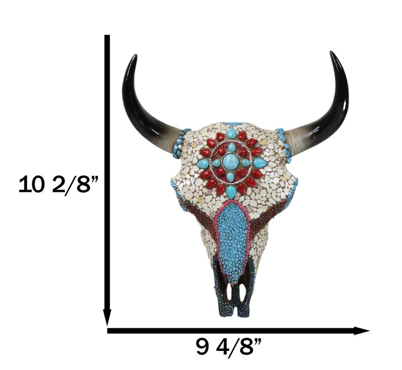 10"H Turquoise Red Teardrop Gems Mosaic Southwest Steer Cow Skull Wall Decor