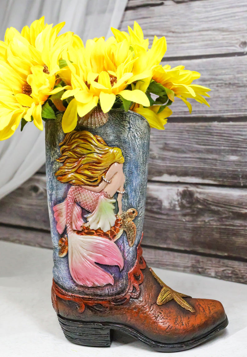 Rustic Western Mermaid Starfish And Sea Turtle Cowgirl Boot Utensils Flower Vase