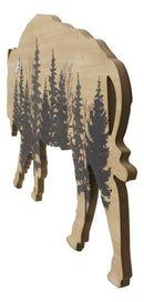 Western Bison Buffalo With Forest Silhouette Wooden Plank Cutout Wall Decor