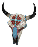 10"H Turquoise Red Teardrop Gems Mosaic Southwest Steer Cow Skull Wall Decor