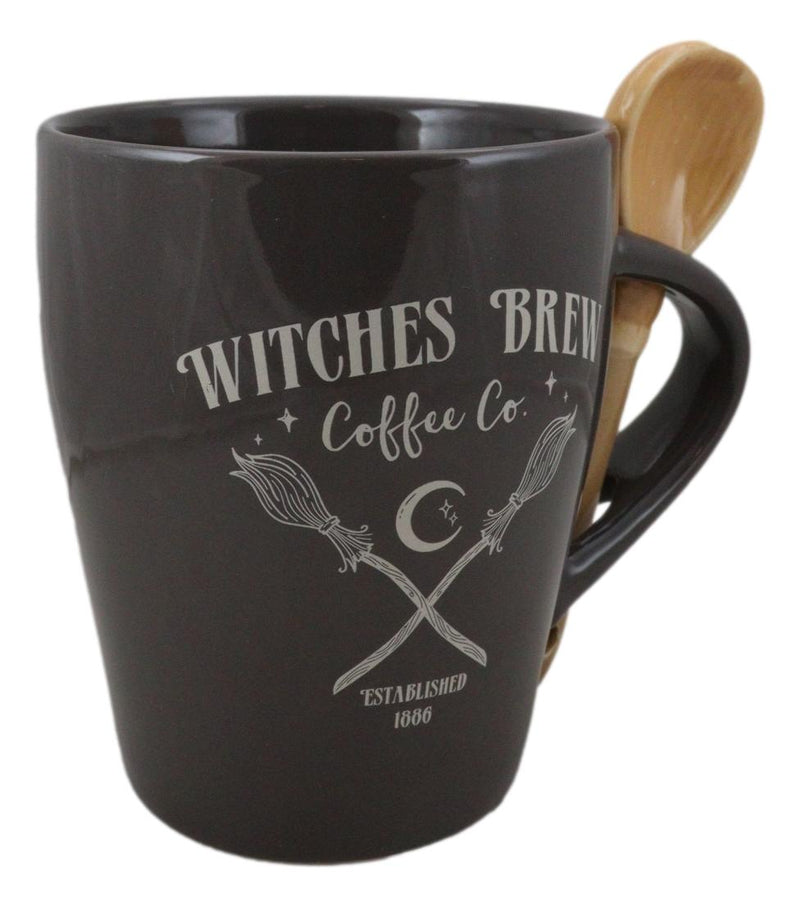 Wicca Sacred Moon Crossed Broomsticks Witches Brew Coffee Co Mug And Spoon Set