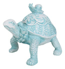 Auspicious Pastel Blue Turtle Tortoise With Patterned Shell And Snail Figurine