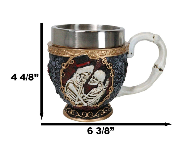 Cameo Skeletons Bridal Couple Love Never Dies Wedding Scrollwork Tea Cup Mug