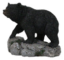 Rustic Wildlife Forest Black Bear Walking On River Rock Steppes Figurine