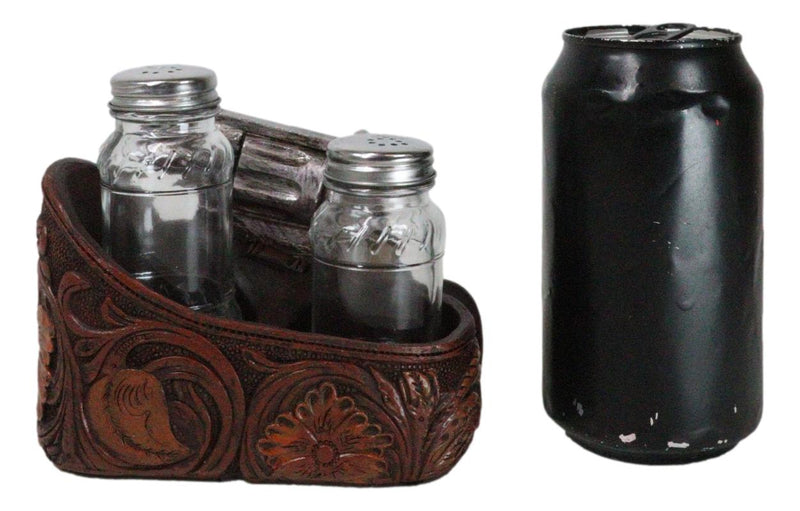 Old World Western Cowboy Gun Faux Leather Holster Salt Pepper Shakers Holder Set