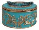 Turquoise And Gold Scrollwork Death Moth Skull Decorative Trinket Jewelry Box