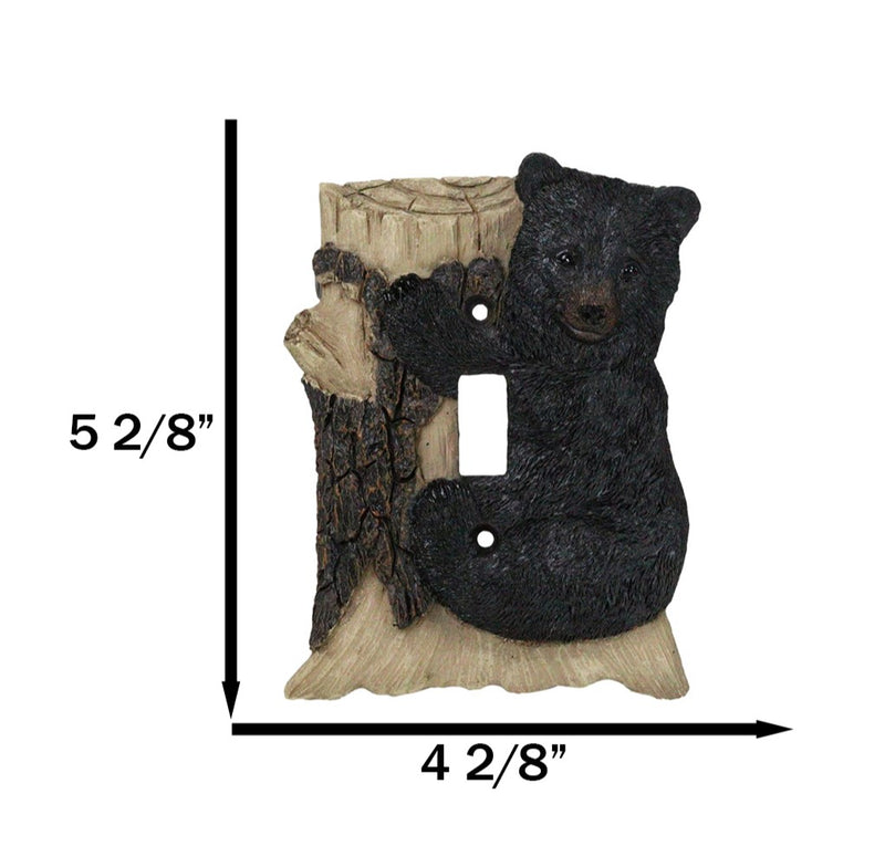 Set of 2 Rustic Black Bear Cub Climbing On Tree Wall Single Toggle Switch Plates