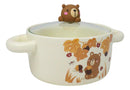 Autumn Brown Bear With Acorns Donburi Ramen Soup Bowl With Glass Lid And Handles