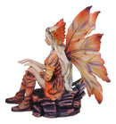 Goddess of Fire Elemental Pixie Fairy in Ember Pyre Dress Sitting Figurine