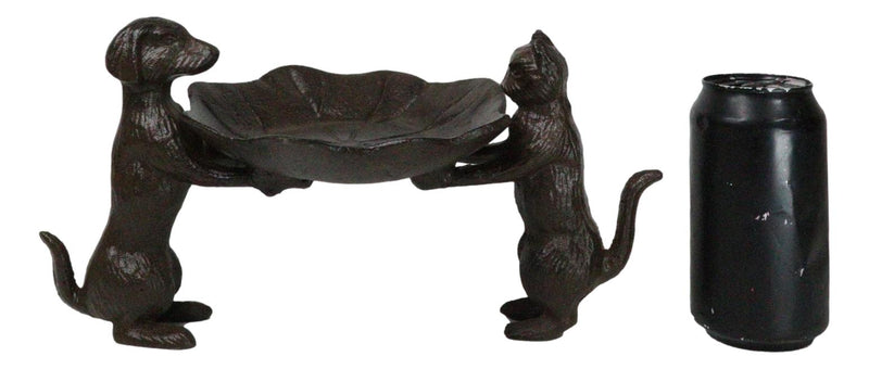 Cast Iron Dog And Cat With Lilypad Jewelry Trinket Keys Holder Figurine 12" L