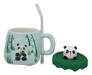 Cute Panda Bear By Bamboo Forest Green Ceramic Mug With Silicone Lid And Straw