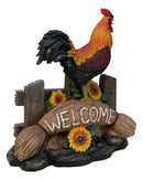 Ebros Large Country Chicken Rooster On Wooden Fence With Sunflowers Welcome Statue