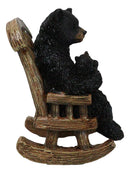 Rustic Forest Mama Black Bear With Sleeping Cub On Rocking Chair Figurine