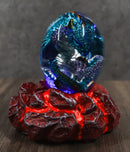 Blue Dragon In Acrylic Glass Egg With Aqua Crystals And LED Lava Rock Bases