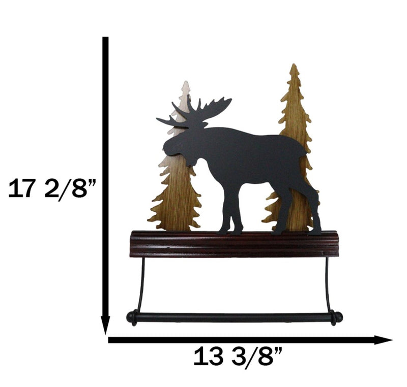 Rustic Western Elk Moose Deer by Pine Forest Wooden Wall Hand Towel Holder Bar