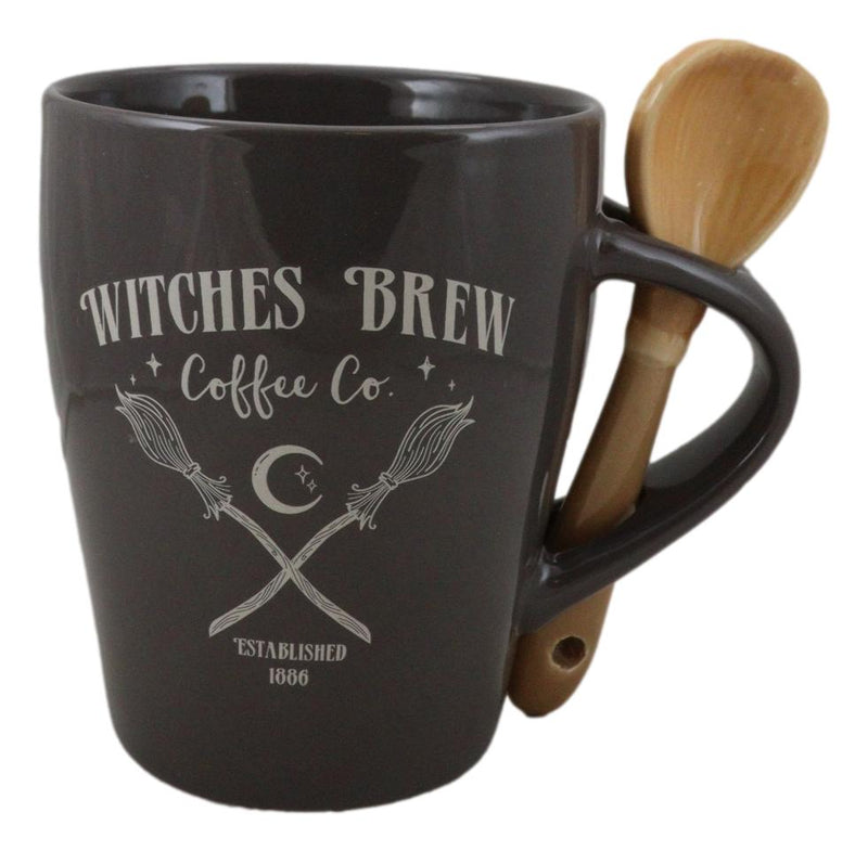 Wicca Sacred Moon Crossed Broomsticks Witches Brew Coffee Co Mug And Spoon Set