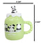 Acrobatic Green Panda Bears Green Mug With Anime Panda Figurine Handle Lid