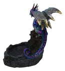 Purple Blue Dragon Perching On Stonewall Castle Ashtray Jewelry Dish Figurine