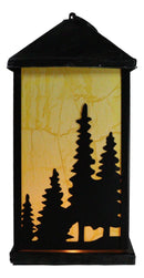 Rustic Black Bear Scenic Forest Mountains Electric Metal Wall Or Floor Lantern