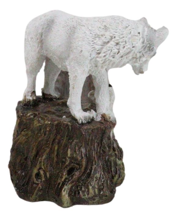 Moonlight Snow White Wolf Mother With Pup In Forest Incense Burner Figurine