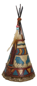 Southwestern Rustic Native Indian Feather Turquoise Bisons Teepee Hut Figurine