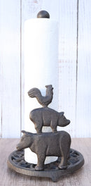 Cast Iron Rustic Farm Barn Animals Rooster Pig Cow Kitchen Paper Towel Holder