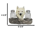 White Wolf Head By Woodlands Forest Glass Salt & Pepper Shakers Holder Figurine