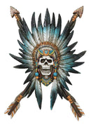 Southwestern Native Indian Chief Skull With Roach And Crossed Arrows Wall Decor