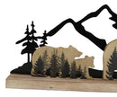 Rustic Western Black Bears And Cub By Mountain Forest Cutout Wooden Figurine