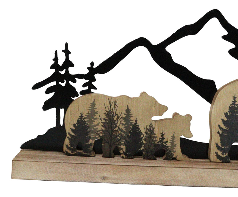 Rustic Western Black Bears And Cub By Mountain Forest Cutout Wooden Figurine