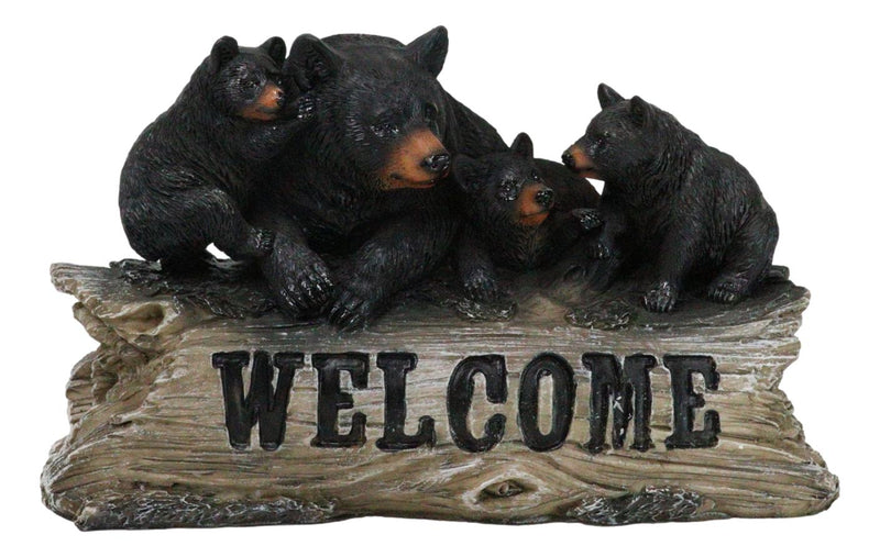 Rustic Wildlife Forest Black Bear Fishing By Rocky River Bank Figurine