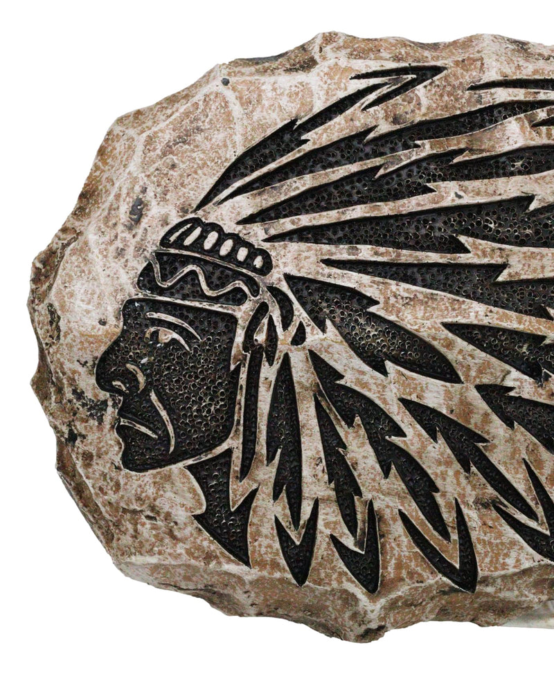 Southwestern Tribal Tattoo Indian Chief With Roach Faux Stone Arrow Wall Decor