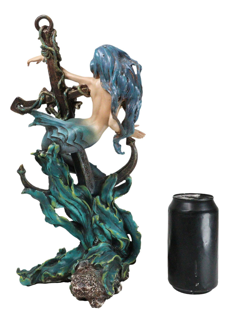 Siren Mermaid Holding Ship Anchor with Skulls On Ocean Waves Home Decor Figurine