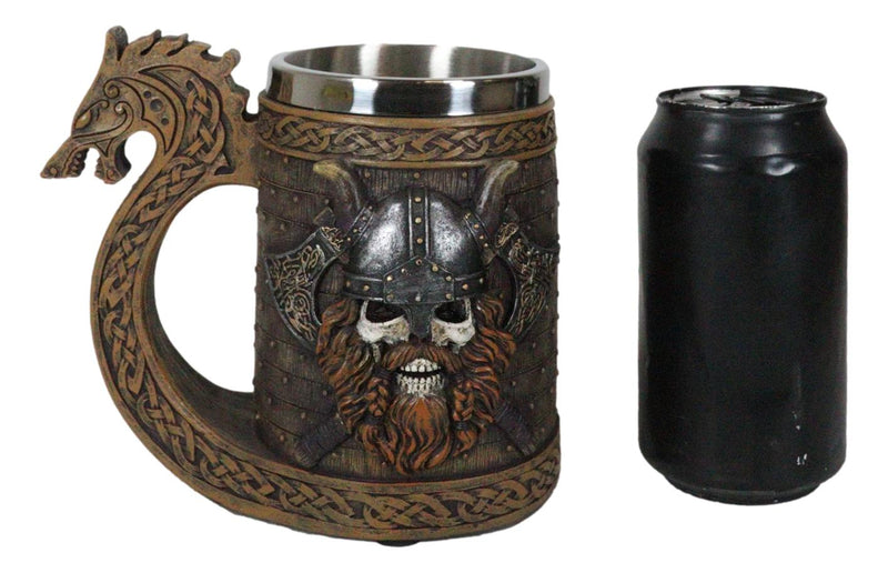 Viking Berserker Skull With Horned Helmet And Axes Dragon Longship Large Mug