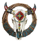 Native Indian Cow Skull with Colorful Navajo Vectors Welcome Wreath Wall Sign