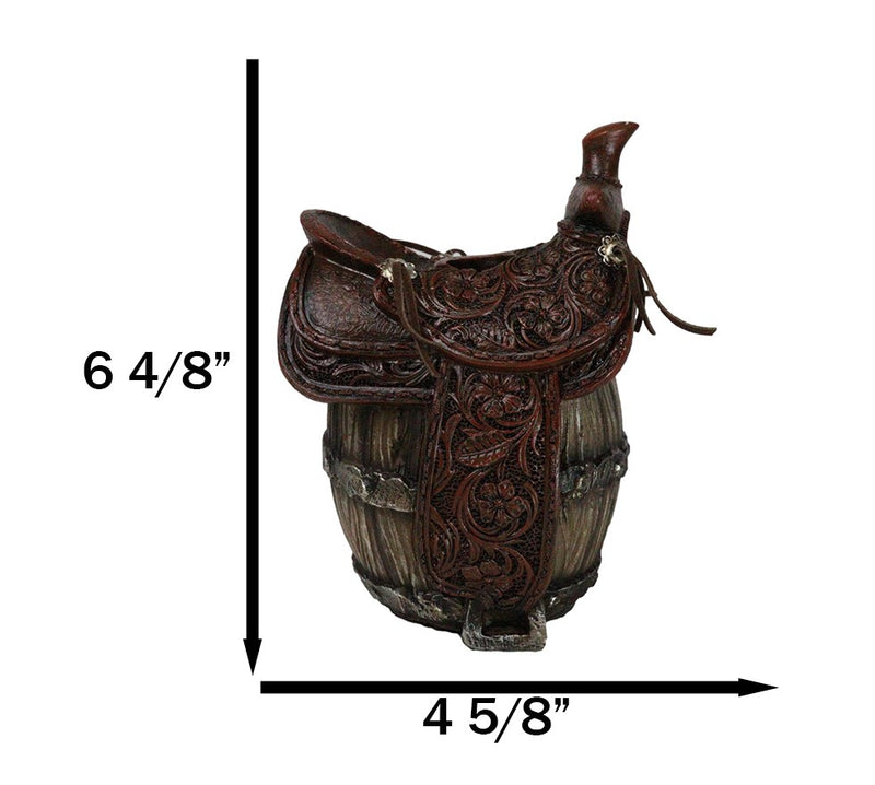 Rustic Western Faux Leather Cowboy Horse Saddle On Barrel Toothbrush Holder