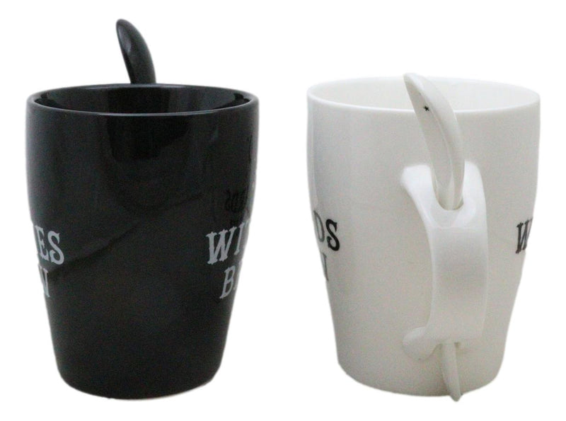 Set Of 2 Wicca Moons Black Witches And White Wizards Brew Cup Mugs And Spoons