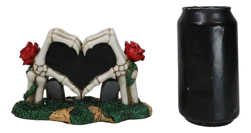 Red Roses Love Never Dies Skeleton Hand Heart Tombstones Cake Topper Figurine