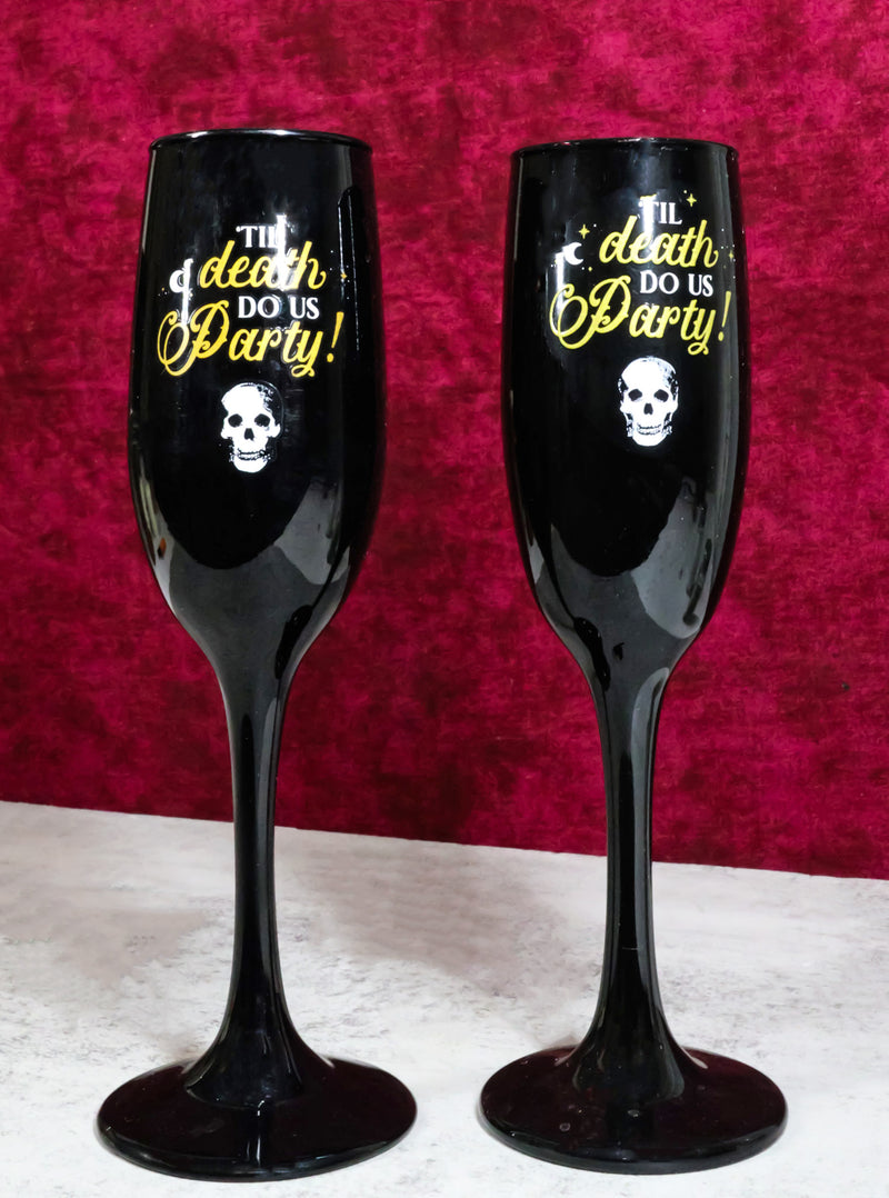 Til Death Do Us Party Series Skull Face Black & Gold Glass Champagne Flute Set