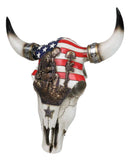 Western Patriotic USA Flag Helmet Rifle Soldier Memorial Cow Skull Wall Decor