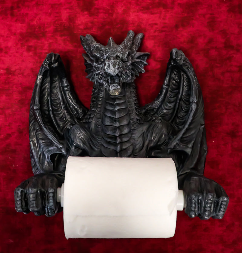 Konjouror Cast Iron Gothic Dragon Toilet Paper Holder, Wall Mounted Medieval Dragon Accessories for Bathroom