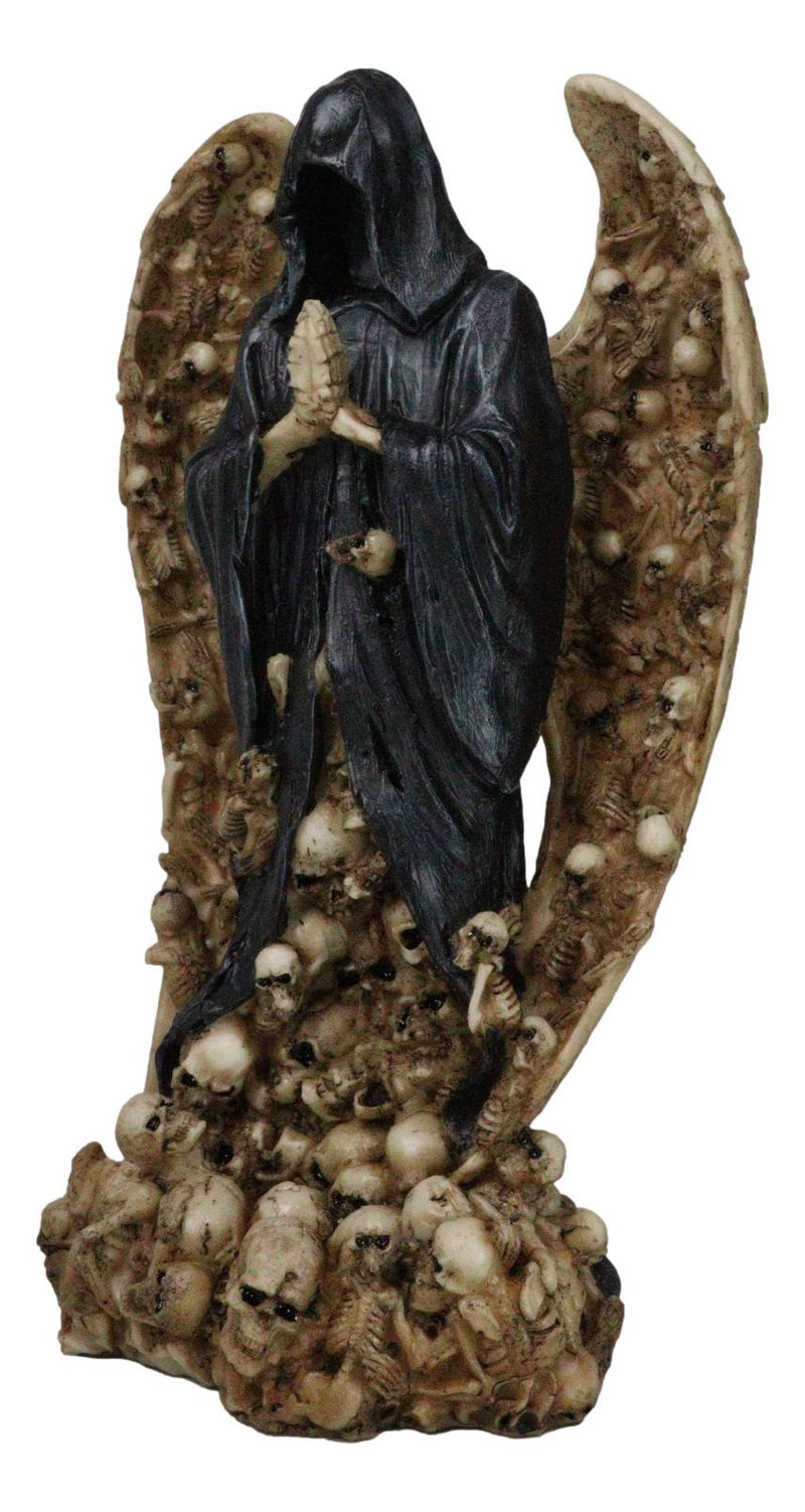 Gothic Death Prayer Grim Reaper Skeleton With Ossuary Skulls Wings Figurine