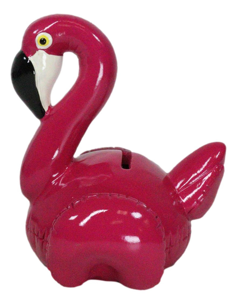 Whimsical Magenta Tropical Wading Bird Flamingo Money Piggy Coin Bank Figurine