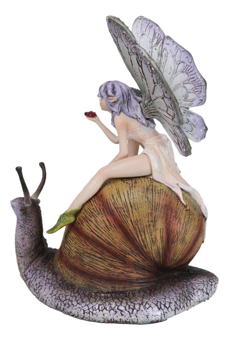 Fantasy Purple Elf Pixie Fairy Ladybug Sitting On Giant Snail Mollusk Figurine