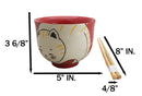 Red Cute Chubby Kitty Cat Ceramic Donburi Ramen Bowl With Chopsticks Set