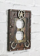 Set Of 2 Rustic Western Star Lucky Horseshoes Double Receptacle Outlet Covers